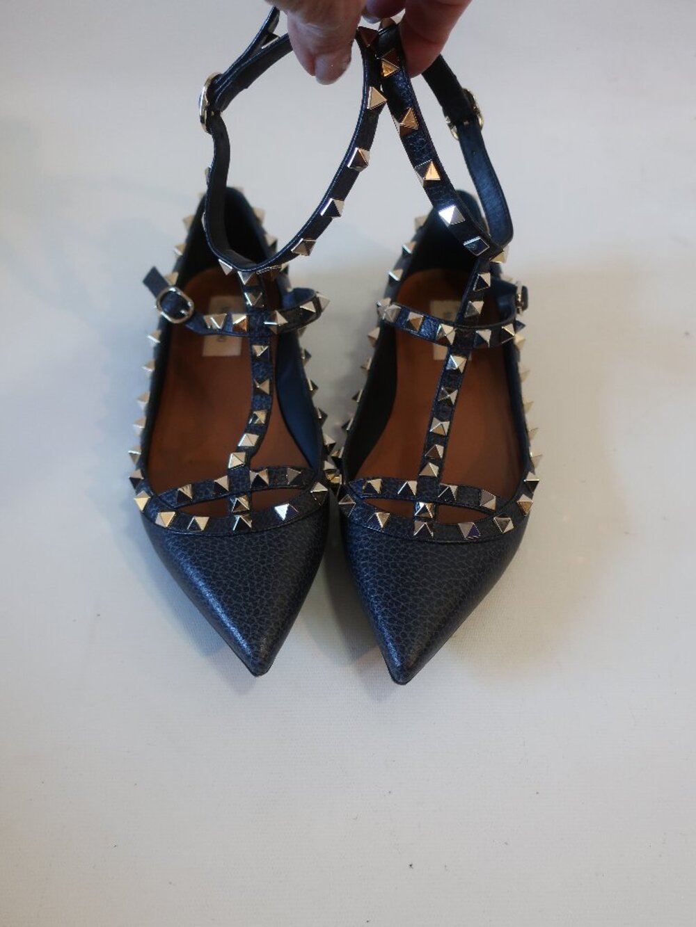 Valentino Garavani Rockstud Navy/Purple Pebbled Leather Ballet Flats 39/ US 9